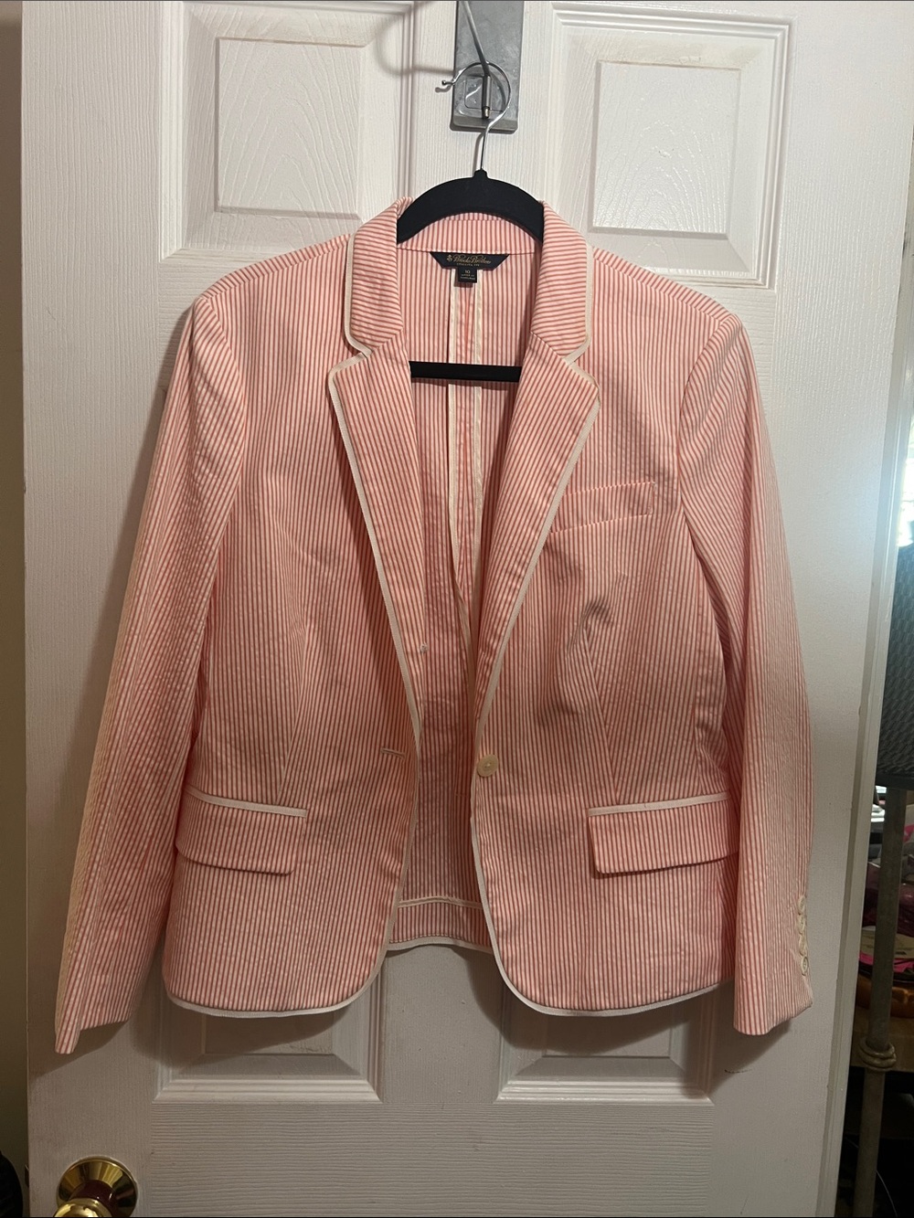 Brooks Brothers Pink and White Striped Blazer with White Piping